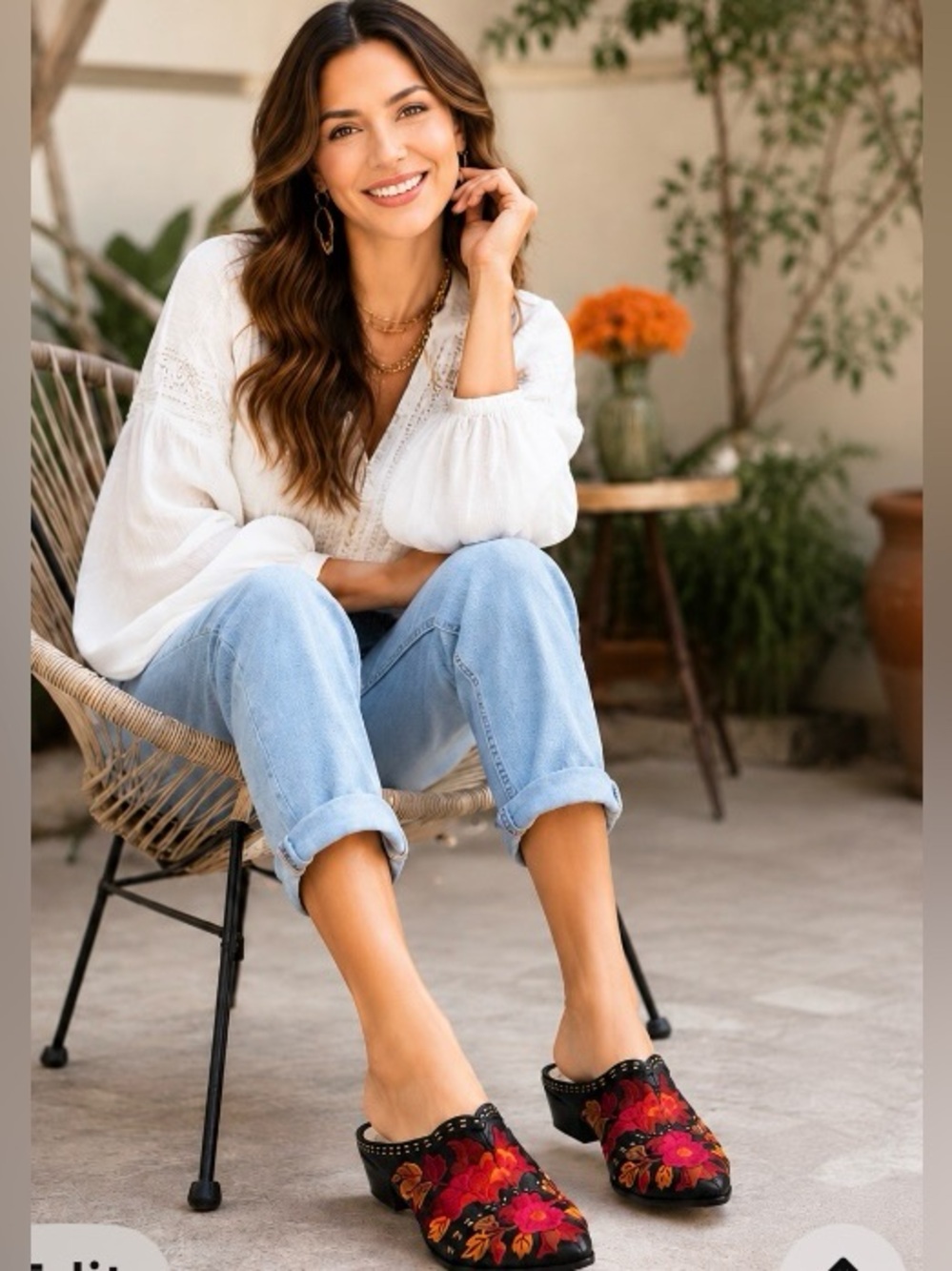 J. Reneé floral embroidered slip-on mule